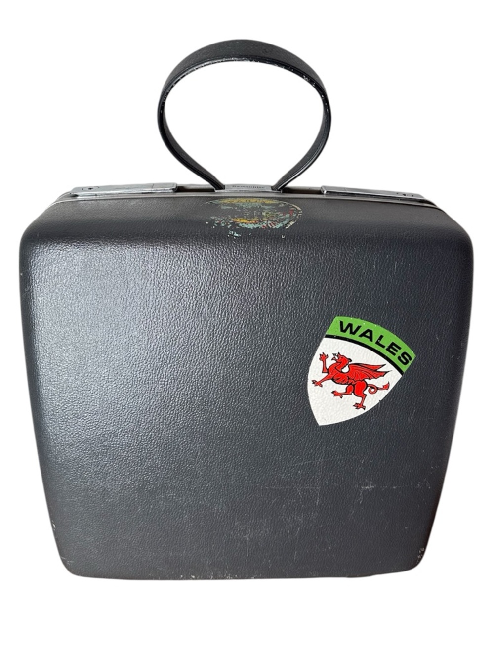 SAMSONITE Vintage Grey Hard Shell Square Suitcase Luggage Bag Retro Dark Grey